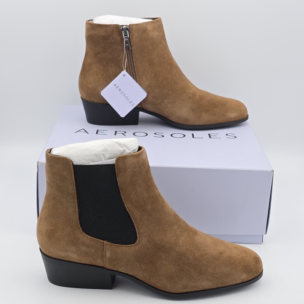 NIB Wide Width Aerosoles Cerros Bootie, Mocha Suede (Brown), 7.5W
